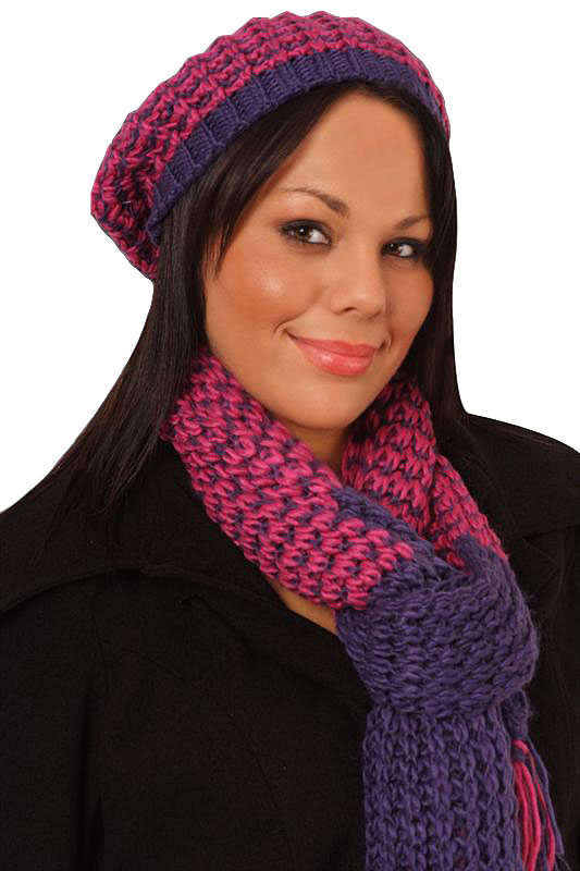 How To Knit A Hat. Cute Pink And Purple Knit Hat