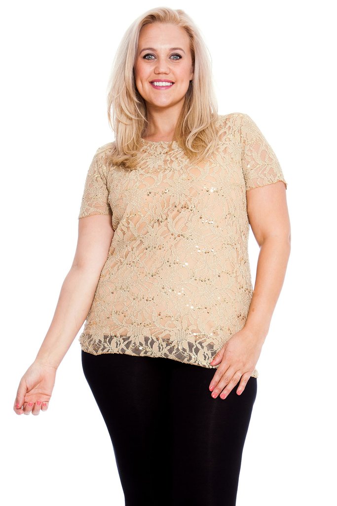 PRE ORDER: Stunning Sequin Lace Top - Gold | WRAP Plus Size Clothing