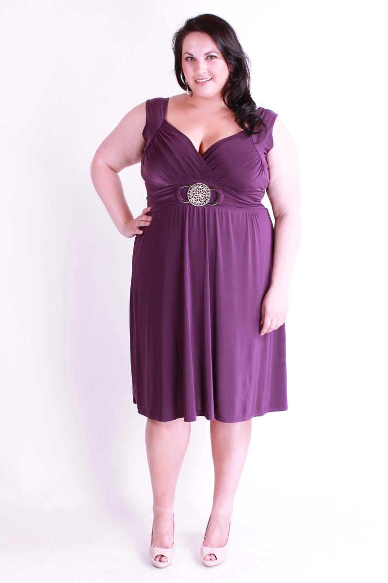 Stunning Purple Plus Size Dress w Silver Medallion WRAP